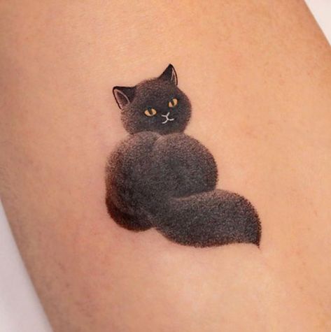 Cat Pet Tattoo, Cat Silhouette Tattoos, Bubble Tattoo, Cat 2023, Neat Tattoos, Grandkids Quotes, Cat Tattoo Ideas, White And Black Cat, Black Cat Tattoos