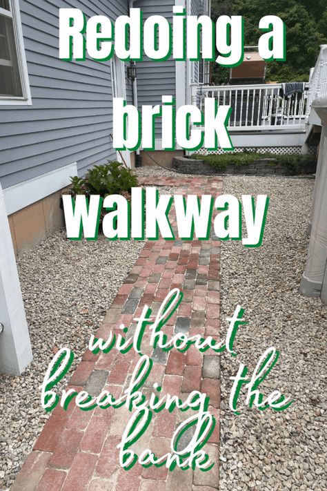 Redoing a brick walkway without breaking the bank - our brick walkway was a mess from flooding and an incorrectly laid pipe under- a few trips to Home Depot later and we're good to go! #Ad #WINTERPREPWITHHOMEDEPOT Red Brick Sidewalk Ideas, Brick Walkway Landscaping, How To Fix Brick Walkway, Flagstone And Brick Walkway, Brick Walkways Paths, Walk Ways Diy Paths Cheap Brick, How To Make A Brick Walkway, Diy Brick Walkway Easy, Brick Walkways To Front Door Pathways