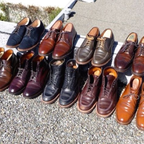 Well-aged collection  [that I hope to have one day] Alden Boots, Alden Shoes, Cap Toe Boots, Tweed Trousers, Rare Sneakers, Modern Gentleman, Penny Loafers, Boots Outfit, What Happened