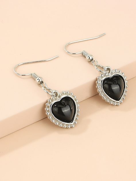 Black Heart Earrings, Fancy Jewellery Designs, Black Earrings Dangle, Silver Heart Earrings, Heart Dangle Earrings, Heart Drop Earrings, Black Earrings, Fantasy Jewelry, Small Earrings