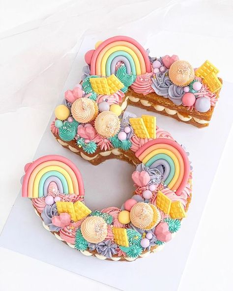 Five Cake Number, 6 Cupcake Cake Number, Number 3 Rainbow Cake, Number 5 Rainbow Cake, Five Is A Vibe Birthday Cake Ideas, Number 4 Rainbow Cake, Rainbow Arch Cake, High Five Birthday Cake, 5 Shaped Birthday Cake