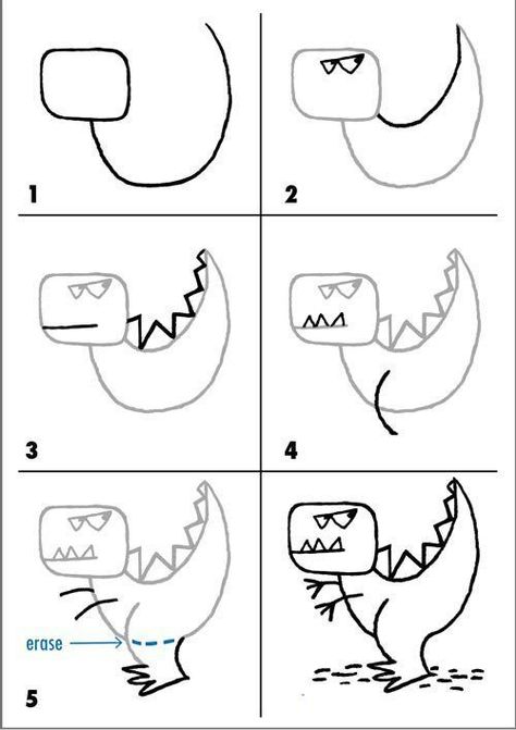 Trin For Trin Tegning, Ako Kresliť, Dinosaur Drawing, Directed Drawing, Dinosaur Coloring Pages, Dinosaur Coloring, Sketch Notes, Kindergarten Art, Guided Drawing