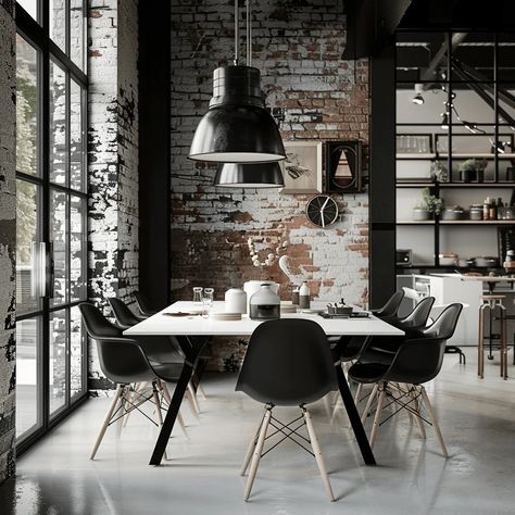 Loft Color Palette, Eclectic Industrial, Industrial Loft Design, Warehouse Living, Nyc Loft, Black Chairs, Soho Loft, Australia House, Mid Century Minimalist