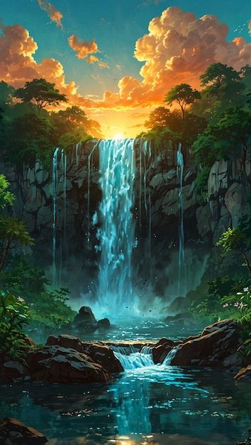 Waterfall Paintings, Waterfall Art, Dreamy Artwork, Fantasy Background, Sun Shining, Landscape Paintings Acrylic, Landscape Photography Nature, Photo Beautiful, Fantasy Places