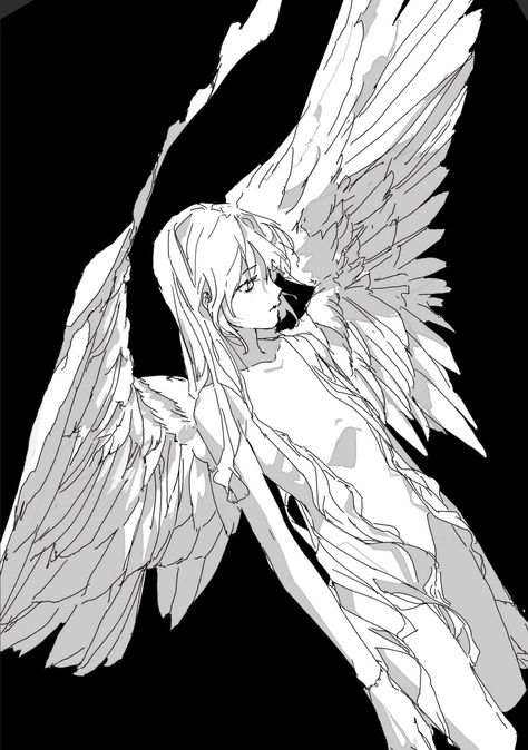 Female Side Drawing, Back Wings Reference, Wing Oc Art, Drawing Poses Angel, Winged Character Art, Angel Art Sketch, Pfp Pose Reference, Poses With Wings, Oc With Wings