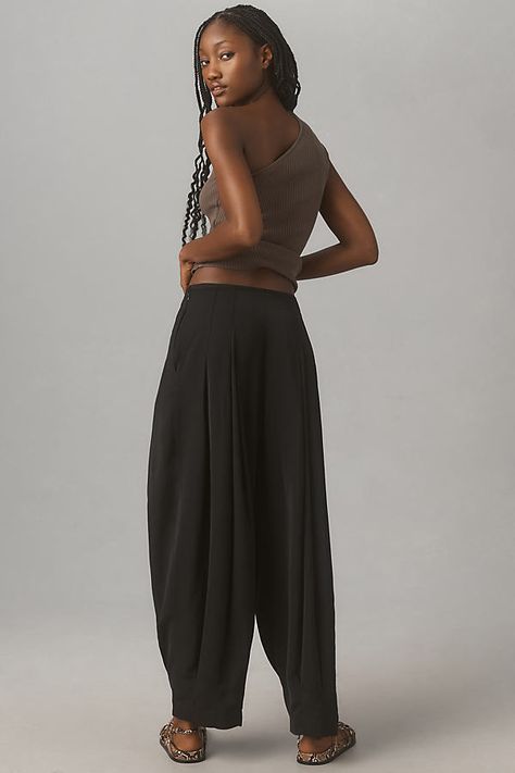 By Anthropologie 100% Polyester Side zip Side slant pockets Machine wash Imported Fit: Balloon leg | By Anthropologie Pleated Balloon Trousers Pants in Black Size: Uk 8 Balloon Pants Outfit, Balloon Trousers, Work Aesthetic, Black Balloon, Balloon Pants, Black Balloons, Trousers Pants, 50 Fashion, Trouser Pants