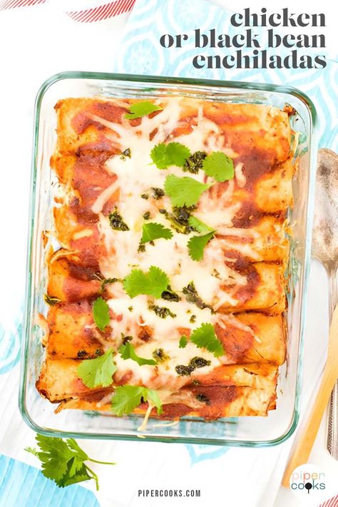 Get ready to dig into a mouthwatering plate of chicken enchiladas or black bean enchiladas that are sure to be a hit with the whole family. These cheesy, saucy, and oh-so-delicious enchiladas are the perfect way to satisfy your craving for a hearty and flavorful meal. Chicken Black Bean, Spinach Enchiladas, Black Bean Enchiladas, Vegetarian Enchiladas, Chicken Enchiladas Easy, Bean Enchiladas, Homemade Enchilada Sauce, Chicken Orzo, Homemade Enchiladas