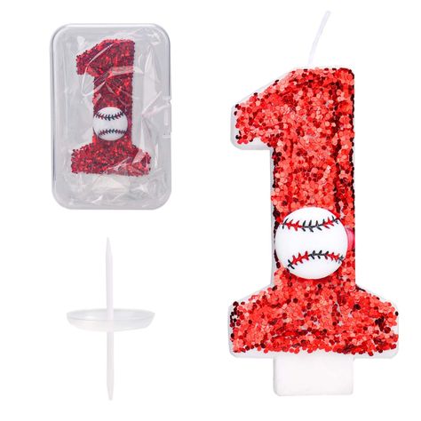 PRICES MAY VARY. Sports Theme Decoration: This baseball birthday number candle is designed with a baseball theme, making it an ideal choice for baseball-themed parties or celebrations. Eye-catching Design: This baseball birthday number candle features a glittery and sparkling red sequins design, adding a touch of glamour and charming touch to any birthday cake. Premium Material: The baseball candle is made of wax, base and insert rod is made of plastic, reliable and good quality, bringing you a Decorations For Anniversary, Baseball 1st Birthday Party, Baseball First Birthday, Baseball Cake, Number Candles Birthday, Baseball Theme Party, Number Candle, Baseball Theme, 1 Birthday