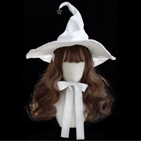 Steampunk Lolita-Witch Hat for Halloween Women White Pleated Witch Hat Cos-play Costume Poseable White Witch Costume, Top Hat Women, White Witch Hat, Witch Hats Costume, White Wizard, Wizard Costume, Hat Aesthetic, Wizard Hat, Suede Hat