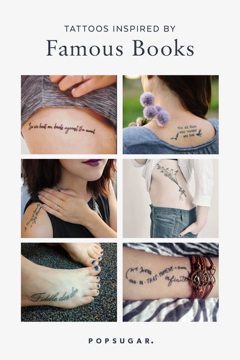 Read ’Em and Weep! 101 Tattoos Inspired by Famous Books Poetic Tattoos For Women, In The End We All Become Stories Tattoo, Literature Inspired Tattoos, Literary Tattoo Ideas, Tattoo Ideas Book Quotes, Book Quotes For Tattoos, Book Quotes As Tattoos, Book Quote Tattoos Classic, Anne Of Green Gables Tattoo Ideas