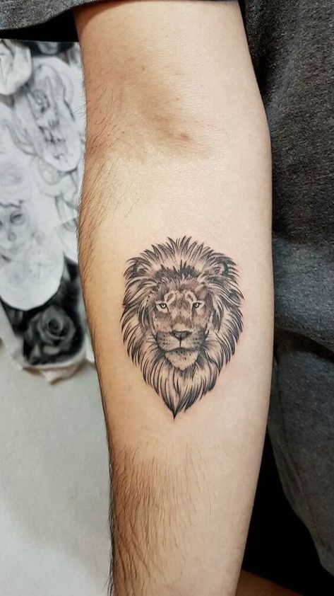 24 Small Lion Tattoo Designs and Ideas | PetPress Small Leo Tattoo, Simple Lion Tattoo, Lion Tattoo Meaning, Lion Hand Tattoo, Small Lion Tattoo, Herren Hand Tattoos, Lion Forearm Tattoos, Leo Tattoo Designs, Mens Lion Tattoo