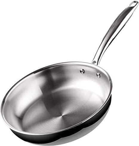 Cook N Home 2682 Tri-Ply Clad Stainless Steel Skillet Saute Fry Pan, 10-inch, silver Stainless Steel Skillet, Cookware Set Stainless Steel, Stainless Steel Cookware, Nordic Ware, Fry Pan, Stainless Steel Polish, Gas And Electric, Ceramic Coating, Cookware Set