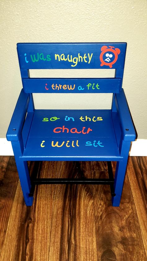 Time Out Chair Ideas, Diy Time Out Chair, Time Out Chair Diy, Time Out Chairs For Kids, Daycare Storage Ideas, Time Out Chairs, Learn Discipline, Timeout Chair, Time Out Stool