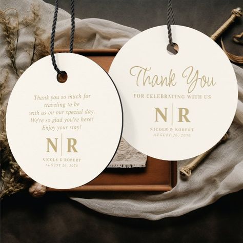 Wedding Monogram Welcome Gift Bag Or Basket Favor Tags Wedding Hotel Welcome Bags Ideas, Guest Welcome Baskets, Hotel Welcome Bags, White And Gold Wedding, Welcome Baskets, Wedding Welcome Gifts, Wedding Hotel, Wedding Info, Wedding Monogram