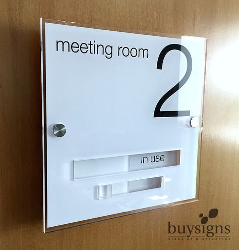 Modern Looking Meeting Room Sign with 'In Use/ Vacant' slider. These can be customised with your company logo. www.buysigns.co.uk Meeting Room Door Signage, Meeting Room Signage Design, Meeting Room Ideas, Meeting Room Sign, Meeting Room Signage, Meeting Room Names, Hospital Signage, Doctor Office Design, Open Office Design