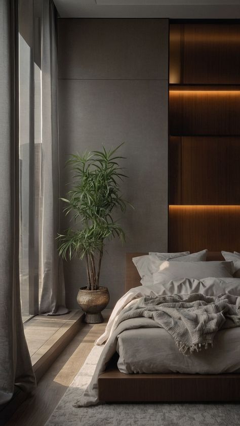 Discover stunning and soothing relax bedroom ideas for dream rooms inpiration Find calming colors modern zen concepts cozy decor dark designs and more to inspire your perfect space Japandi Dark Bedroom, Modern Dark Academia Bedroom, Bedroom Inspirations Cozy, Dark Wood Bedroom, Japandi Bedroom, Dark Designs, Brown Roof, Dark Bedroom, Room Redesign