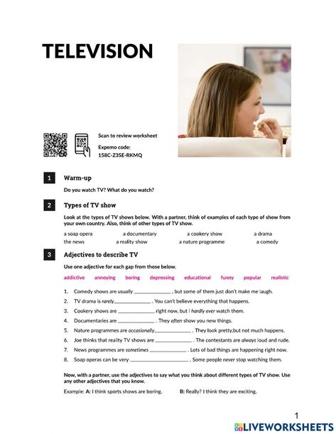 TV programmes and shows interactive worksheet for SEPTIMO PRIMARIA. You can do the exercises online or download the worksheet as pdf. English Activity, The Worksheet, New Designer Dresses, English As A Second Language (esl), English Activities, English As A Second Language, Television Program, Reality Tv Shows, School Subjects