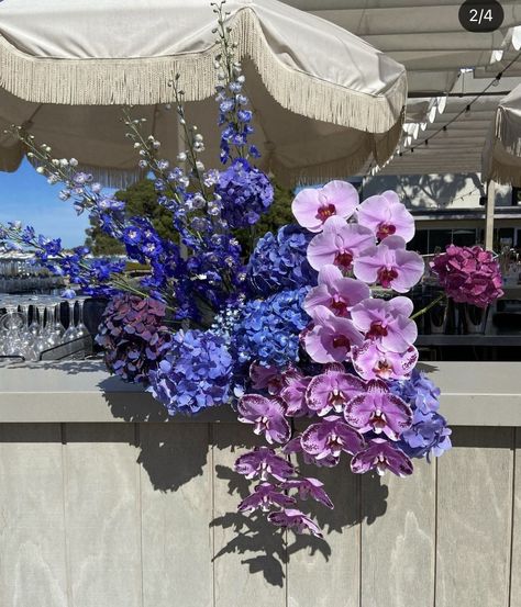 Blue Purple Floral Arrangement, Pink Purple Blue Wedding Flowers, Blue And Purple Wedding Florals, Blue Purple Flowers Arrangement, Galaxy Floral Arrangements, Starry Night Wedding Flowers, Purple Blue Flower Arrangements, Purple And Blue Flower Bouquet, Purple And Blue Flower Arrangements