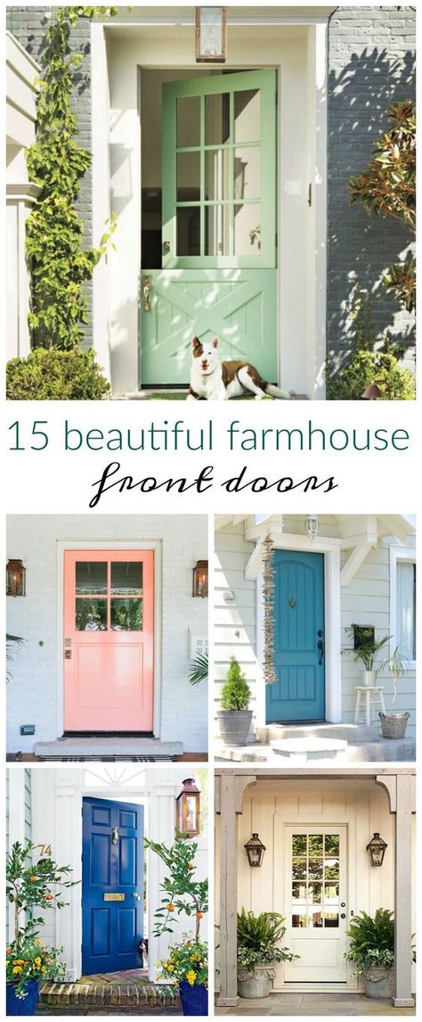 15 Beautiful Farmhouse Front Doors Sherwin Williams Green Paint Colors Exterior Front Doors, Farmhouse Curb Appeal, Front Doors With Glass Panels, Rustic Front Door, Green Front Doors, City Farmhouse, Door Farmhouse, Farmhouse Front Door, Farmhouse Doors