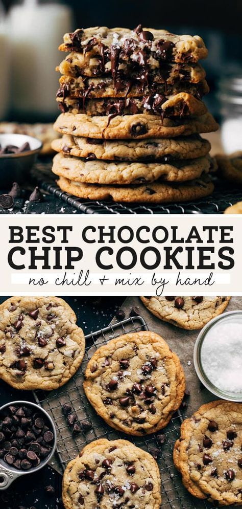 This is going to be your new favorite chocolate chip cookie recipe. It's no chill, mixed by hand, and the cookies are ready in 30 minutes. They turn out soft and gooey on the inside, and crisp and chewy on the outside. They're just the perfect chocolate chip cookies. #chocolatechipcookies #cookies #cookierecipe #butternutbakery | butternutbakeryblog.com Gooey Chewy Chocolate Chip Cookies, Homemade Chocolate Chip Cookies Soft And Chewy, Classic Chewy Chocolate Chip Cookies, Chocolate Chip Cookies Crispy Chewy, Chocolate Chip Cookies No Baking Powder, Chewy Chocolate Chip Cookies No Chill, Best Milk Chocolate Chip Cookies, One Dozen Chocolate Chip Cookies, Extra Chocolate Chip Cookies