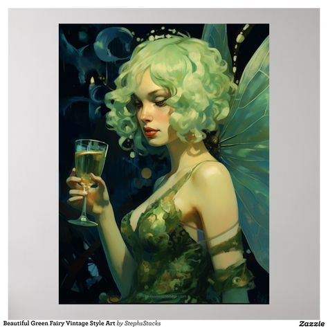 Discover our enchanting poster art featuring a beautiful green fairy holding a cocktail glass, elegantly designed in a vintage painting style. Immerse yourself in the whimsy and allure of this captivating artwork, available in multiple sizes to perfectly suit your space. Whether you choose to print it at home or prefer the convenience of a professional print shop, our instant download option makes it easy. Embrace the magic of this exquisite fairy design and add a touch of mystique to your decor Absinthe Green Fairy, Green Fairy Absinthe, Blue Color Pallet, Absinthe Fairy, Faire Outfit, Aesthetic Characters, Absinthe Art, Fair Outfit, Halloween 23