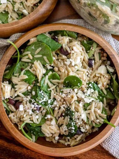 Spinach Feta Orzo Salad Recipe Feta Orzo Salad, Feta Orzo, Orzo Spinach, Eggplant Caponata, How To Make Spinach, Ribeye Steak Recipes, Orzo Salad Recipes, Baked Goat Cheese, Stuffed Grape Leaves