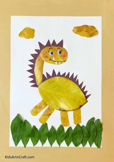 Art For 2nd Graders, Dinosaur Landscape, Leaves Tutorial, Dinosaur Origami, Dinosaur Craft, Diy Toddler Toys, Paper Dinosaur, Diy Leaf, Diy Dinosaur