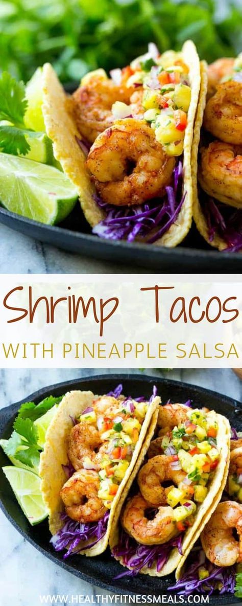 Shrimp Tacos With Pineapple Salsa, Tacos Pineapple, Tuna Dinner Recipes, Recipes Tacos, Tacos With Pineapple Salsa, Tacos With Pineapple, Pineapple Salsa Recipe, Shrimp Taco Recipes, Healthy Fitness Meals