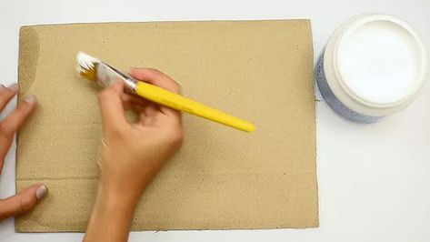 Drawing On Cardboard Artworks, How To Paint Cardboard Boxes, Painting On Cardboard Acrylics, Painting Cardboard Boxes Ideas, Paintings On Cardboard, Painting On Cardboard Ideas, How To Paint Cardboard, Paint Cardboard Boxes, Painting Cardboard Boxes