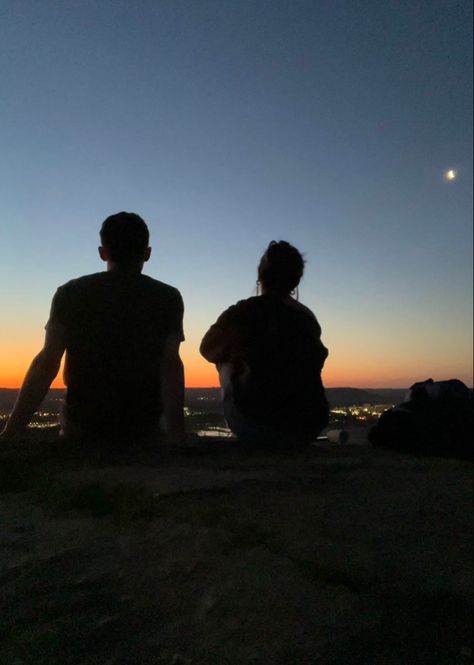 Couple Outside Night Aesthetic, Just Friends Aesthetic Pictures, Sunset Watching Couple, Man And Woman Friendship Aesthetic, Friends To Lovers Trope Aesthetic, Friends To Lovers Pictures, Girl And Guy Friends Aesthetic, Two People Watching Sunset, Man And Woman Best Friends