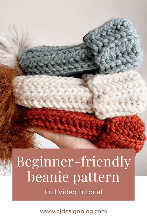 How to crochet a chunky beanie – Free pattern - CJ Design Blog Chunky Beanie Crochet Pattern, Chunky Yarn Crochet Pattern, Cj Design, Chunky Blanket Pattern, Crochet Cat Beanie, Chunky Yarn Crochet, Chunky Crochet Hat, Beanie Pattern Free, Crochet Beanie Pattern Free