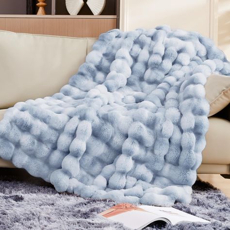 PRICES MAY VARY. Luxurious Cozy Rabbit Faux Fur Blanket: Our fluffy blanket cocoon you in a world of newfound coziness. Crafted from a blend of luxurious faux fur and minky, our 1000GSM rabbit fur fabric with crystal velvet lining offers a double-sided experience. Revel in supreme comfort that's also kind to animals Chic Elegance for Your Home Decor: Transform your living space with our beautifully ruched lap blanket. Delicate textures and rich hues make it a versatile decor piece, Excellently c Knitting Thick Yarn Blanket, Really Soft Blankets, Soft Fluffy Blankets, Blue And White Throw Blanket, Minkey Blankets, Soft Blanket Aesthetic, Big Fluffy Blankets, Cute Blankets Aesthetic, Preppy Blanket