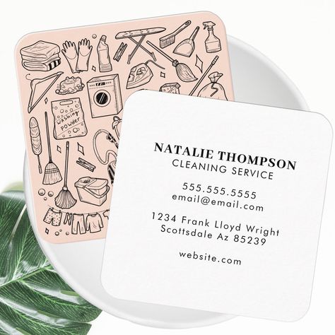 Housekeeping Business Cards, Cleaning Service Business Cards, Housekeeping Business, Business Binders, Company Ideas, House Cleaner, Commercial Cleaning Services, Cleaning Business Cards, Blush Pink Color