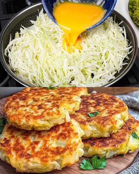 These crispy and savory cabbage patties are a simple, budget-friendly dish packed with flavor. Perfect as an appetizer, snack, or even a light meal, they're quick to prepare and a delicious way to enjoy cabbage. With a few basic ingredients, you'll have a batch of golden patties in no time. This recipe takes about 20 minutes of prep and 10 minutes to cook. Preparation Time: 30 minutes Servings: 4 (makes about 8 patties) Ingredients: Cabbage: 2 cups (150g), finely shredded Egg: 1 large All-purpos Cabbage And Onion Patties, Cabbage Patty Recipe, Cabbage Omelet Recipe, Cabbage Patties Baked, Cooked Cabbage Recipes Simple, Cabbage Cakes Recipe, Cabbage Patties Fried, Cabbage Burgers Recipes, Green Cabbage Recipes