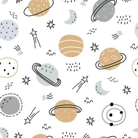 Space and stars seamless pattern for kids. Hand drawn stars background in cartoon style Use for prints, wallpaper, decorations, textiles. Vector illustration. Space Seamless Pattern, Planet Pattern, Space And Stars, Drawn Stars, Stars Background, Space Pattern, Space Theme Party, Seamless Wallpaper, Kids Vector