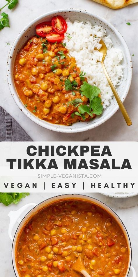 Chickpea Tikka Masala Recipe, Chickpea Tikka Masala, Vegan Tikka Masala, Cibo Asiatico, Deep Cleaning Hacks, Tikka Masala Recipe, Resep Diet, Makanan Diet, Chickpea Recipes