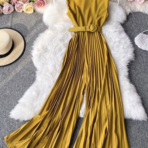 Luulla - Shopping Cart Yellow Jumpsuit Outfit Wedding, Pleated Jumpsuit Outfit, Pants Jumpsuit Outfit, Dressy Pants Outfits For Wedding, Stylish Jumpsuit Fashion, Wide Leg Pants Outfit Dressy, Wide Leg Jumpsuit Formal, Womens Jumpsuits Formal, Stylish Jumpsuits For Women