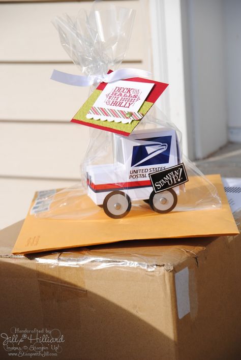 Getting My Gift on Day 1- the mailman Mailman Gifts, Truck Stamps, Unique Birthday Ideas, Postal Worker Gift, Mail Carrier Gift, Mail Truck, Mail Ideas, Cardboard Toys, Going Postal