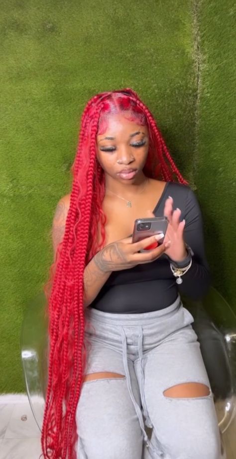 Red Braided Hairstyles For Black Women, Straight Braids, Red Box Braids, Braided Hairstyles For Black Women Cornrows, Girl Hair Colors, Red Hair Inspo, Hair Puff, Cute Braided Hairstyles, Quick Braided Hairstyles