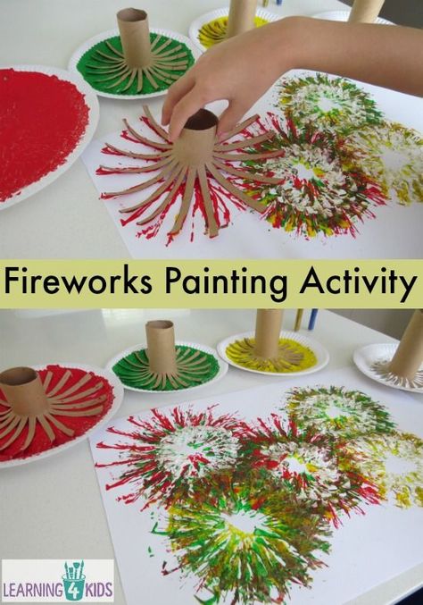 Fireworks painting activity - great new year's or other celebrations activity. Painting Fireworks, Kunst For Barn, Oppgaver For Barn, Høstaktiviteter For Barn, Aktiviti Tadika, Firework Painting, Aktiviti Kanak-kanak, Painting Activities, Toilet Paper Roll Crafts