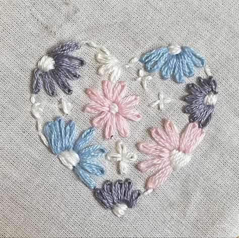 Embroidery Heart Embroidery On Tshirt, Flower Heart Embroidery, Cute Heart Embroidery, Love Heart Embroidery, Heart Shape Embroidery Designs, Embroidered Hearts Hand Embroidery, How To Embroider A Heart, Embroidery On Handkerchief, Embroidered Clothes Diy