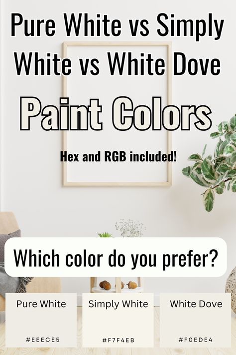 Simply White Paint Color, Sw Pure White Vs Bm White Dove, Bm Simply White Vs Sw Pure White, White Dove Vs Pure White, White Dove Bathroom Walls, White Dove Kitchen Walls, Simply White Vs Pure White, White Dove Walls And Trim, Pure White Benjamin Moore