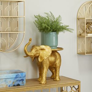 Amazon.com: The Novogratz Resin Elephant Sculpture, 22" x 11" x 18", Gold : Home & Kitchen Elephant Bathroom Decor, Sculpture Display, Miami House, Elephant Plant, Elephant Home Decor, Open Table, Space Display, Gold Animals, Bedroom Table