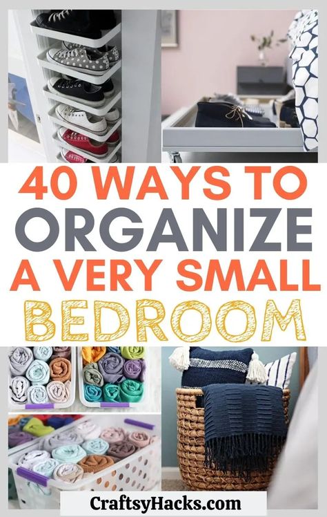 40 Ways to Organize a Small Bedroom - Craftsy Hacks Very Small Bedroom, Small Room Organization, Organization Hacks Bedroom, Kids Bedroom Organization, Small Bedroom Organization, Room Organization Bedroom, Small Bedroom Storage, Diy Organizer, Hemma Diy