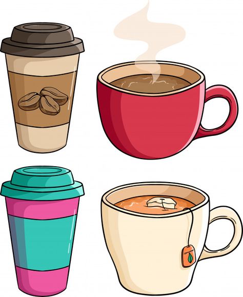 Set of coffee paper cup with tea cup by ... | Premium Vector #Freepik #vector #coffee #restaurant #paper #cartoon Cute Cup Drawing, Cartoon Tea Cup, Cup Of Coffee Vector, Coffee Cute Drawing, A Cup Of Coffee Drawing, Tea Cup Doodle, Cup Of Coffee Drawing, Starbucks Cup Drawing, Cups Drawing