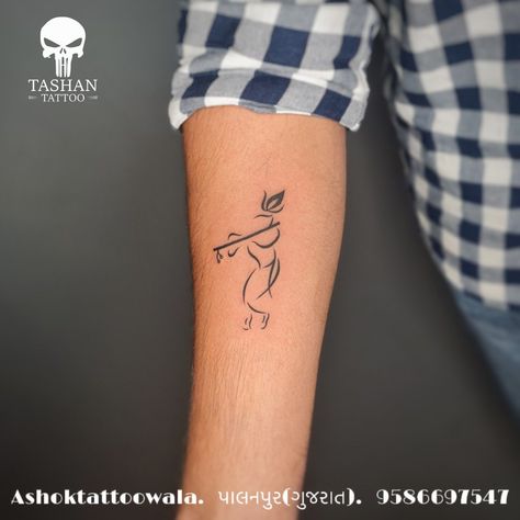 Om Krishna Tattoo, Cute Krishna Tattoo Design, Krishna Images Tattoo, Krishna Inspired Tattoos, Tattoo Designs Krishna, Krishna Tatoos Design, Small Krishna Tattoo, Asthetic Tattoos Woman Hand, Krishna Related Tattoo