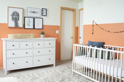 Orange Gender Neutral Nursery, Light Orange Nursery, Burnt Orange Nursery Gender Neutral, Tangerine Nursery, Terra Cotta Nursery, Orange Nursery Ideas, Orange Baby Room, Lily Nursery, Modern Gender Neutral Nursery