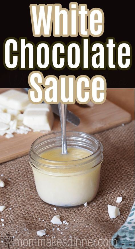 White chocolate sauce - Homemade white chocolate sauce is super easy to make and perfect for pancakes, coffee and more! Chocolate Sauce Recipe, Homemade White Chocolate, Homemade Chocolate Sauce, Ice Cream Sauce, Chocolate Sauce Recipes, Homemade Hot Fudge, Chocolate Dipping Sauce, White Chocolate Sauce, Homemade Sauce Recipes