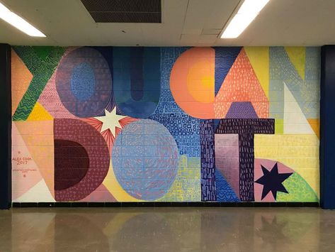 School Hallway Mural Ideas, Elementary School Murals Outside, Murals For School Walls, Easy School Murals, Elementary School Wall Murals, Elementary Mural Ideas, Middle School Mural Ideas, Elementary School Murals Hallways, Art Classroom Mural