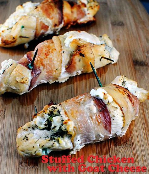 Herb Stuffed Chicken, Goat Cheese Stuffed Chicken Breast, Bacon Wrapped Chicken Breast, Goat Cheese Stuffed Chicken, Cheese Stuffed Chicken, Wrapped In Bacon, Bacon Wrapped Chicken, Cheese Stuffed, Stuffed Chicken